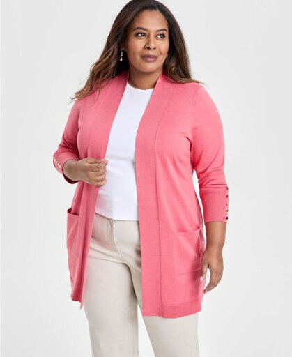【送料無料】 ジェイエムコレクション レディース ニット・セーター アウター Plus Size Open-Front Long-Sleeve Cardigan Pink Royal 【送料無料】 ジェイエムコレクション レディース ニット・セーター アウター Plus Size Open-Front Long-Sleeve Cardigan Pink Royal
