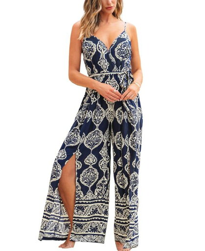 【送料無料】 カップシー レディース ジャンプスーツ トップス Women's Boho Print Spaghetti Strap Split-Leg Jumpsuit Dark blue 【送料無料】 カップシー レディース ジャンプスーツ トップス Women's Boho Print Spaghetti Strap Split-Leg Jumpsuit Dark blue