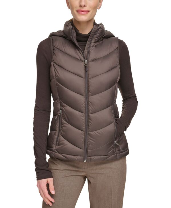 チャータークラブ レディース アウター ベスト Charter Club Women's Packable Hooded Puffer Vest Chocolate チョコレート