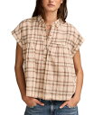 【送料無料】 ラッキーブランド レディース シャツ トップス Women's Cotton Plaid Draped Tunic Top Peach Plaid