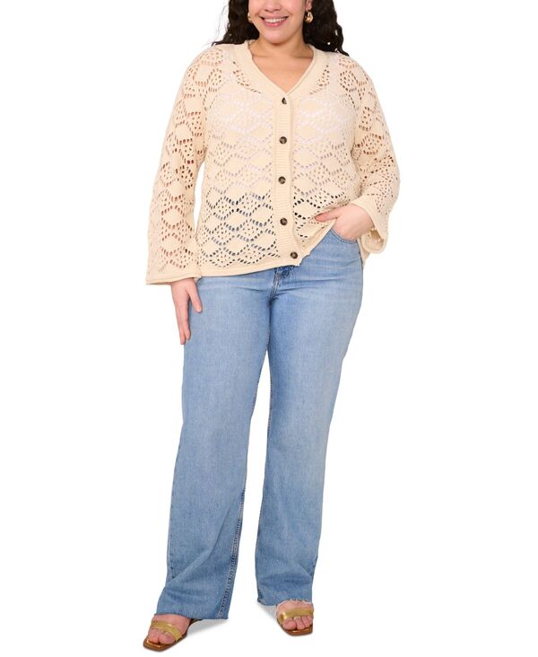 ヴィンスカムート レディース アウター ニット・セーター プラスサイズ コットン カーディガン Vince Camuto Plus Size Pointelle Cotton Cardigan Almond