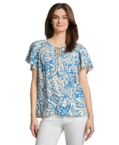【送料無料】 ジョーンズニューヨーク レディース シャツ トップス Petite Paisley-Print Flutter-Sleeve Top Dark Blue 【送料無料】 ジョーンズニューヨーク レディース シャツ トップス Petite Paisley-Print Flutter-Sleeve Top Dark Blue