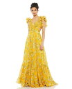 【送料無料】 マックダガル レディース ワンピース トップス Women's Ruffle Tiered Floral Cut-Out Chiffon Gown...