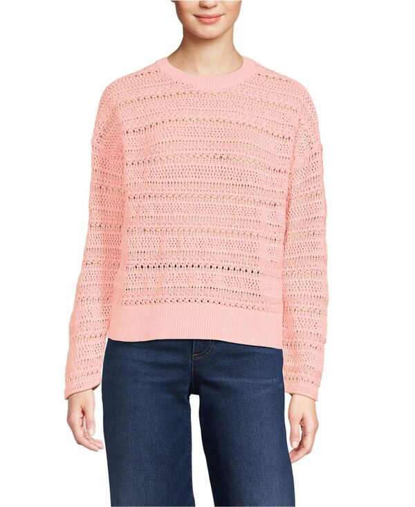 【送料無料】 ランズエンド レディース ニット・セーター アウター Women's Cotton Blend Pointelle Crew Neck Sweater Crisp peach