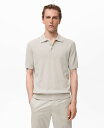 【送料無料】 マンゴ メンズ シャツ トップス Men's Ribbed Knit Polo Shirt Ice Grey