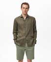 【送料無料】 マンゴ メンズ シャツ トップス Men's Linen Slim-Fit Shirt Khaki