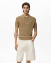 【送料無料】 マンゴ メンズ ポロシャツ トップス Men's Zipper Openwork Knitted Polo Shirt Beige