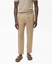 【送料無料】 マンゴ メンズ カジュアルパンツ ボトムス Men's Slim-Fit Drawstring Linen Pants Beige