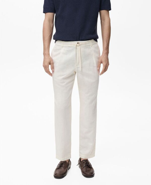【送料無料】 マンゴ メンズ カジュアルパンツ ボトムス Men's Slim-Fit Drawstring Linen Pants White