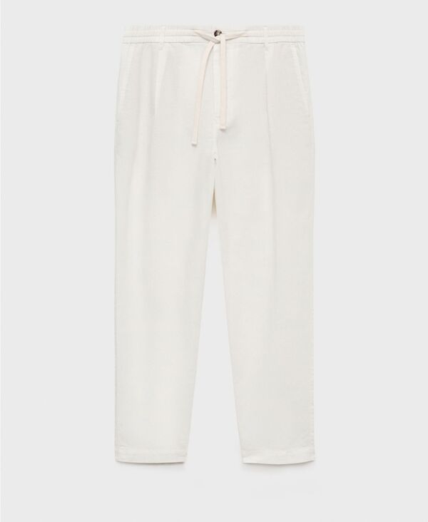 【送料無料】 マンゴ メンズ カジュアルパンツ ボトムス Men's Slim-Fit Drawstring Linen Pants White