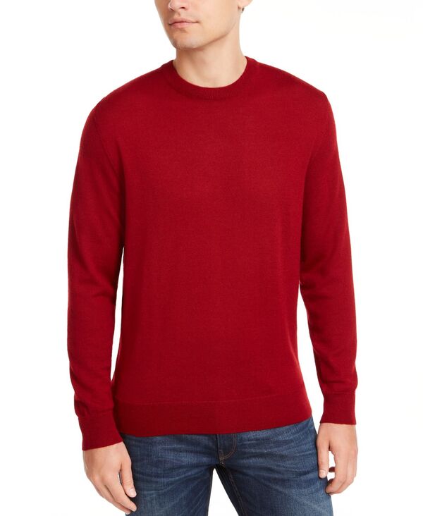 クラブルーム メンズ アウター ニット・セーター クルーネック ウール セーター Club Room Men's Solid Crew Neck Merino Wool Blend Sweater Cherry(4)