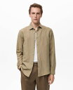 【送料無料】 マンゴ メンズ シャツ トップス Men's Linen Pinstripe Shirt Khaki