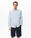 【送料無料】 マンゴ メンズ シャツ トップス Men's Linen Pinstripe Shirt Sky Blue