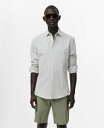 【送料無料】 マンゴ メンズ シャツ トップス Men's Regular-Fit Stripe-Textured Shirt Dark Green