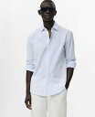 【送料無料】 マンゴ メンズ シャツ トップス Men's Regular-Fit Stripe-Textured Shirt Sky Blue