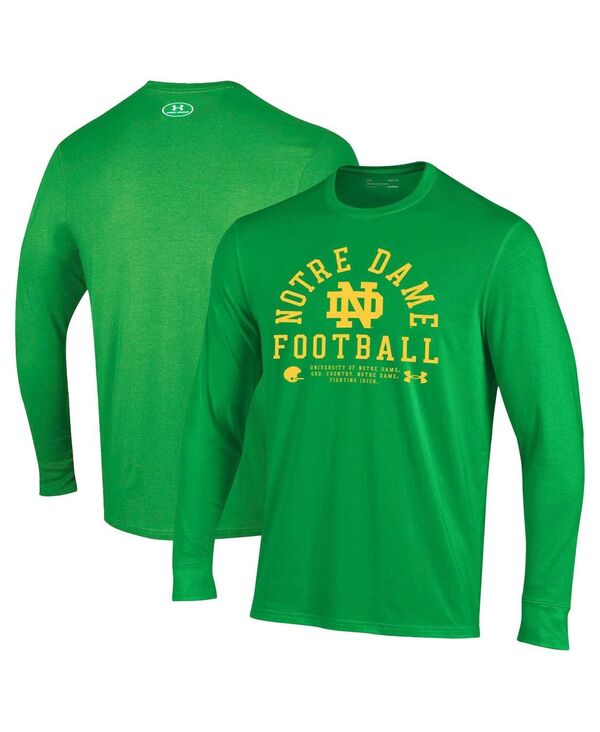 【送料無料】 アンダーアーマー メンズ Tシャツ トップス Men's Kelly Green Notre Dame Fighting Irish 2025 Sideline Football Performance Cotton Long Sleeve T-Shirt Kelly Green