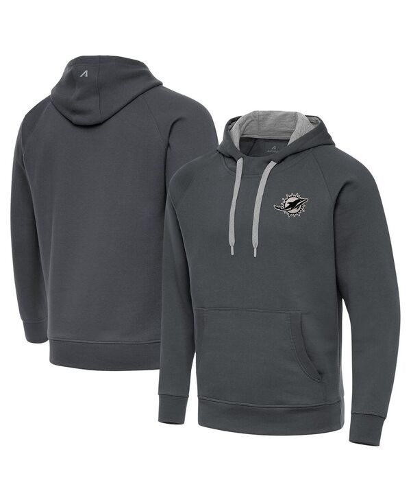 【送料無料】 アンティグア メンズ パーカー・スウェット アウター Men's Charcoal Miami Dolphins Brushed Carbon Victory Pullover Hoodie Charcoal