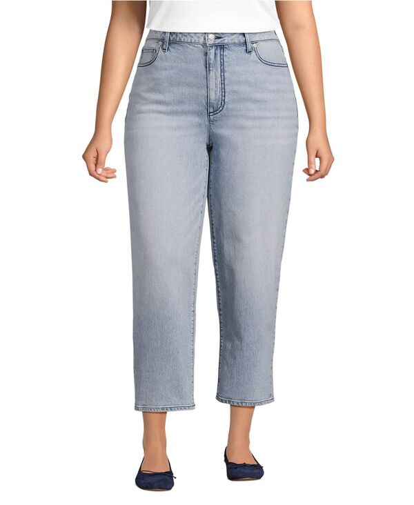 ランズエンド レディース ボトムス デニムパンツ プラスサイズ デニム ジーンズ Lands' End Women's Plus Size Soft Denim Mid Rise Relaxed Straight Crop Jeans Harlow blue wash ブルー
