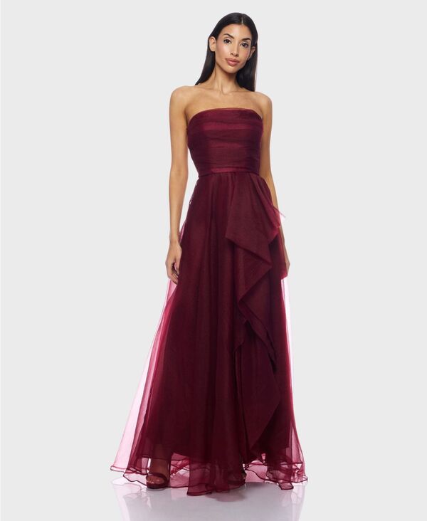 【送料無料】 ビーダーリン レディース ワンピース トップス Juniors' Asymmetric Drape Strapless Ball Gown Wine