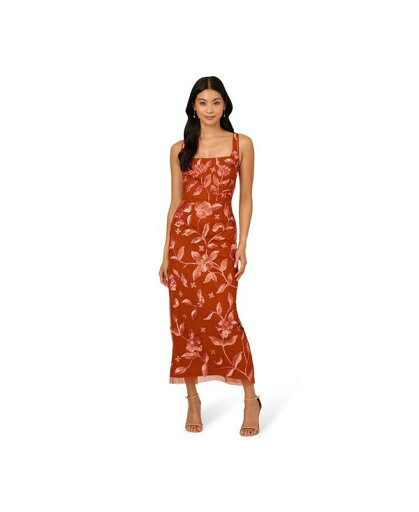 【送料無料】 アドリアナ パペル レディース ワンピース トップス Women's Beaded Mesh Slim Column Dress Burnt Umber 【送料無料】 アドリアナ パペル レディース ワンピース トップス Women's Beaded Mesh Slim Column Dress Burnt Umber