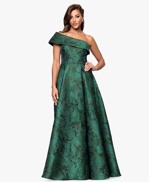 【送料無料】 エスケープ レディース ワンピース トップス Women's Jacquard One-Shoulder Ball Gown Dark Green