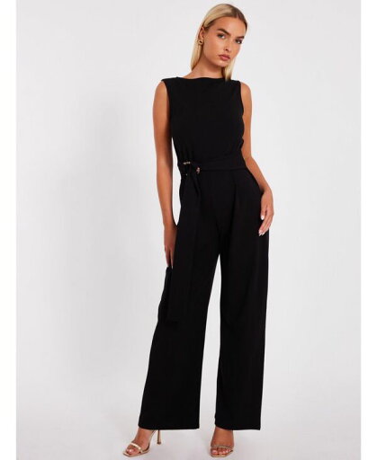 【送料無料】 クイズ レディース ジャンプスーツ トップス Women's Scuba Crepe Jumpsuit with Gold Buckle Black 【送料無料】 クイズ レディース ジャンプスーツ トップス Women's Scuba Crepe Jumpsuit with Gold Buckle Black