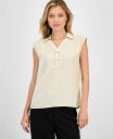 【送料無料】 ティー・タハリ レディース シャツ トップス Women's Solid Collared Cap-Sleeve V-Neck Blouse Fr...