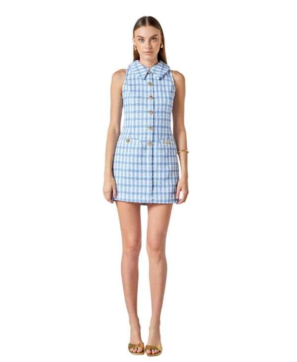 【送料無料】 エンドレスローズ レディース ワンピース トップス Women's Tweed Halter Check Mini Dress Blue