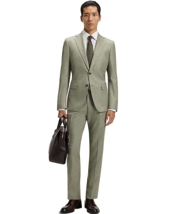 ヒューゴボス メンズ アウター ジャケット・ブルゾン ブレザー Hugo Boss Men's Patterned Stretch Slim-Fit Blazer Open Green グリーン