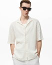 【送料無料】 マンゴ メンズ シャツ トップス Men's Openwork Detail Cotton Shirt Off White