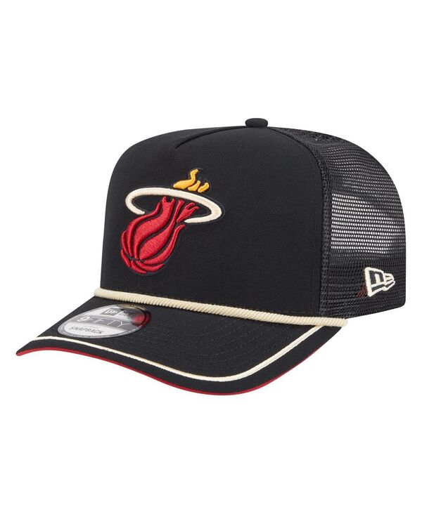 ニューエラ メンズ アクセサリー 帽子 New Era Men's Black Miami Heat Team Rope A-Frame 9FIFTY Snapback Hat Black ブラック(4)