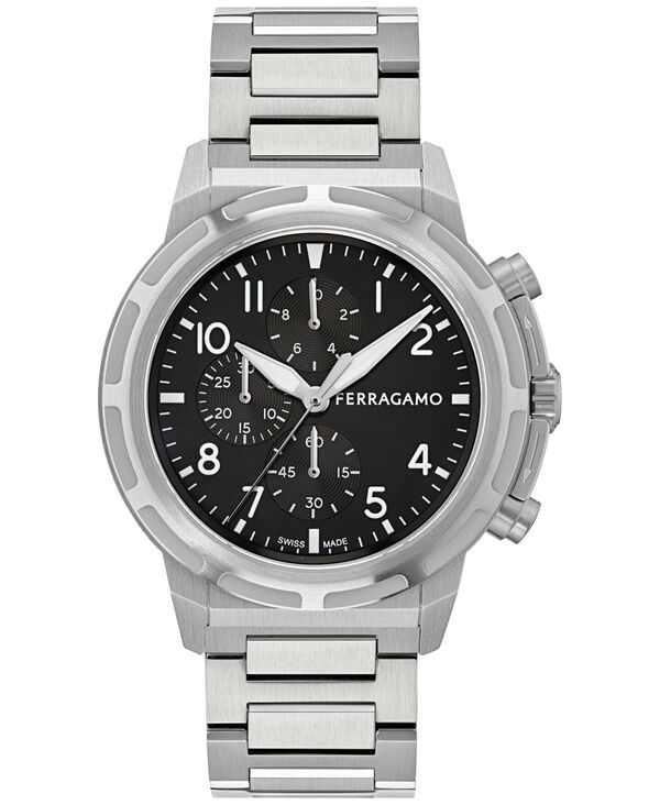 フェラガモ メンズ アクセサリー 腕時計 Tシャツ Ferragamo Men's Swiss Chronograph Sport Stainless Steel Bracelet Watch 44mm Stainless