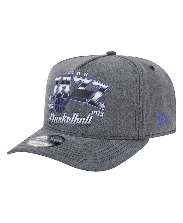 ニューエラ メンズ アクセサリー 帽子 New Era Men's Charcoal Utah Jazz Throwback Washed Pre-Curved...