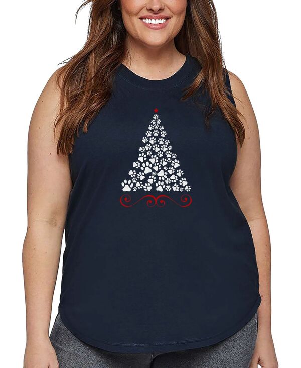 【送料無料】 エルエーポップアート レディース タンクトップ トップス Plus Size Paw Christmas Tree Art Tank Top Navy
