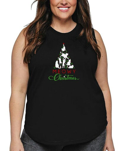 【送料無料】 エルエーポップアート レディース タンクトップ トップス Plus Size Meowy Christmas Tree Word Art Tank Top Black 【送料無料】 エルエーポップアート レディース タンクトップ トップス Plus Size Meowy Christmas Tree Word Art Tank Top Black