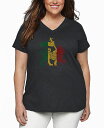 【送料無料】 エルエーポップアート レディース Tシャツ トップス Plus Size Rasta Lion - One Love Word Art V-Neck T-Shirt Grey(4)