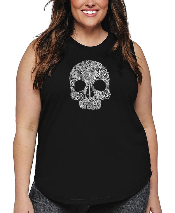 【送料無料】 エルエーポップアート レディース タンクトップ トップス Plus Size Flower Skull Word Art Tank Top Black