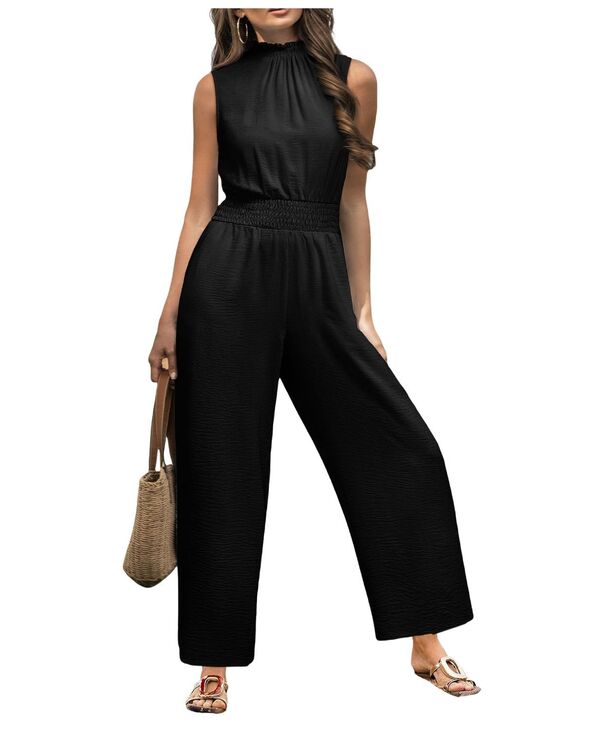 カップシー レディース トップス ジャンプスーツ フラワー柄 ノースリーブ シャーリング フラワー Cupshe Women's Ditsy Floral Sleeveless Smocked Jumpsuit Black ブラック