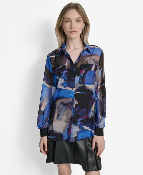 ダナ キャラン ニューヨーク レディース トップス シャツ プリント 長袖 DKNY Women's Printed Button-..