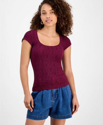 【送料無料】 アンドノウディス レディース シャツ トップス Petite Short-Sleeve Textured Top Deep Cranberry 【送料無料】 アンドノウディス レディース シャツ トップス Petite Short-Sleeve Textured Top Deep Cranberry