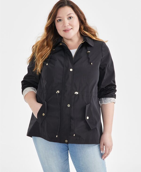 【送料無料】 スタイルアンドコー レディース ジャケット・ブルゾン アウター Women's Plus Size Hooded Anorak Deep Black