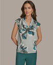 【送料無料】 ダナ キャラン ニューヨーク レディース シャツ トップス Printed Cap-Sleeve Cowlneck Top Weathered S...
