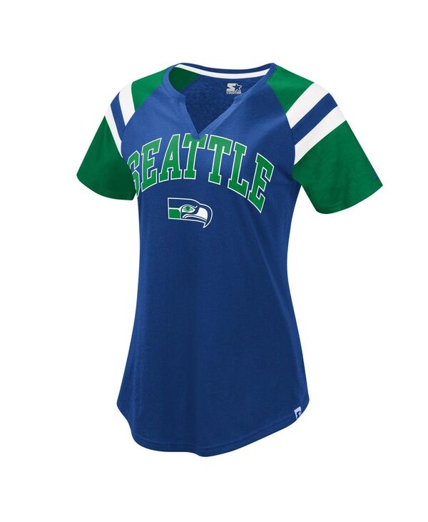 【送料無料】 スターター レディース Tシャツ トップス Women'sRoyal Seattle Seahawks Game On Notch Neck Raglan T-Shirt Royal