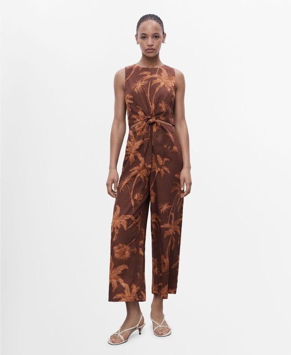 【送料無料】 マンゴ レディース ジャンプスーツ トップス Women's Cut Out Knot Detail Lyocell Jumpsuit Brown