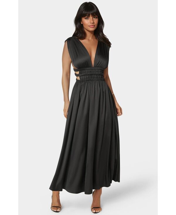 【送料無料】 ベベ レディース ワンピース トップス Women's Satin V-Neck Cutout Maxi Dress Black