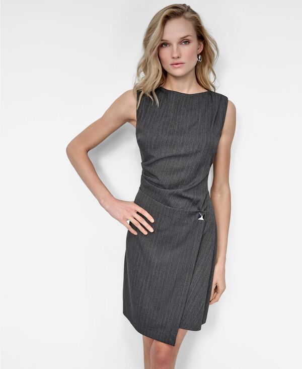 【送料無料】 ダナ キャラン ニューヨーク レディース ワンピース トップス Women's Sleeveless Boat Neck A Line Dress Heather Grey