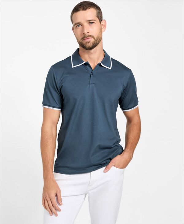 【送料無料】 ゲス メンズ ポロシャツ トップス Men's Short Sleeve Paul Pique Tipping Polo Shirt Moonlit Night