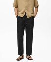 【送料無料】 マンゴ メンズ カジュアルパンツ ボトムス Men's Linen And Lyocell Blend Straight-Leg Pants Black