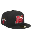 ニューエラ メンズ アクセサリー 帽子 New Era Men's Black Miami Heat Deceptor 59FIFTY Fitted Hat B...
