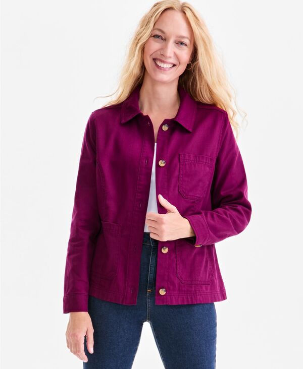 【送料無料】 スタイルアンドコー レディース ジャケット・ブルゾン アウター Women's Button-Front Long-Sleeve Cargo Jacket, Macy's Exclusive Deep Cranberry